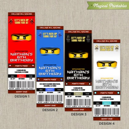 Personalized Lego NinjaGo Birthday Ticket Invitation - Set 2